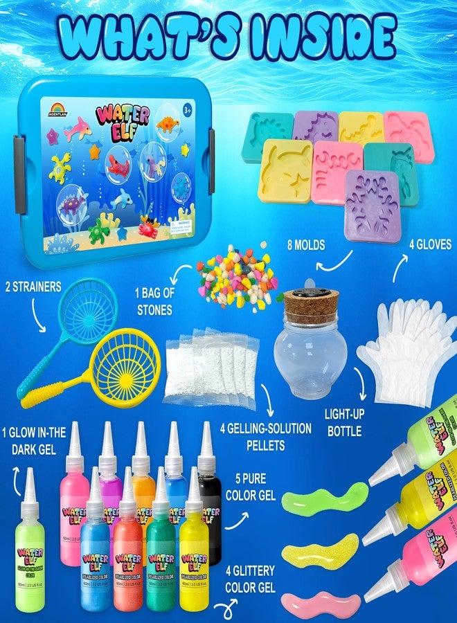 AGENTLAN Magic Water Elf Toy Kit，Aqua Fairy Squishy Making kit with 10 Water gels&8 molds,Magic Jelly elf,Glow in The Dark Water Pets Craft Kits,Sensory Toy Gift Ages 3 4 5 6 7 8 9 - Image 4